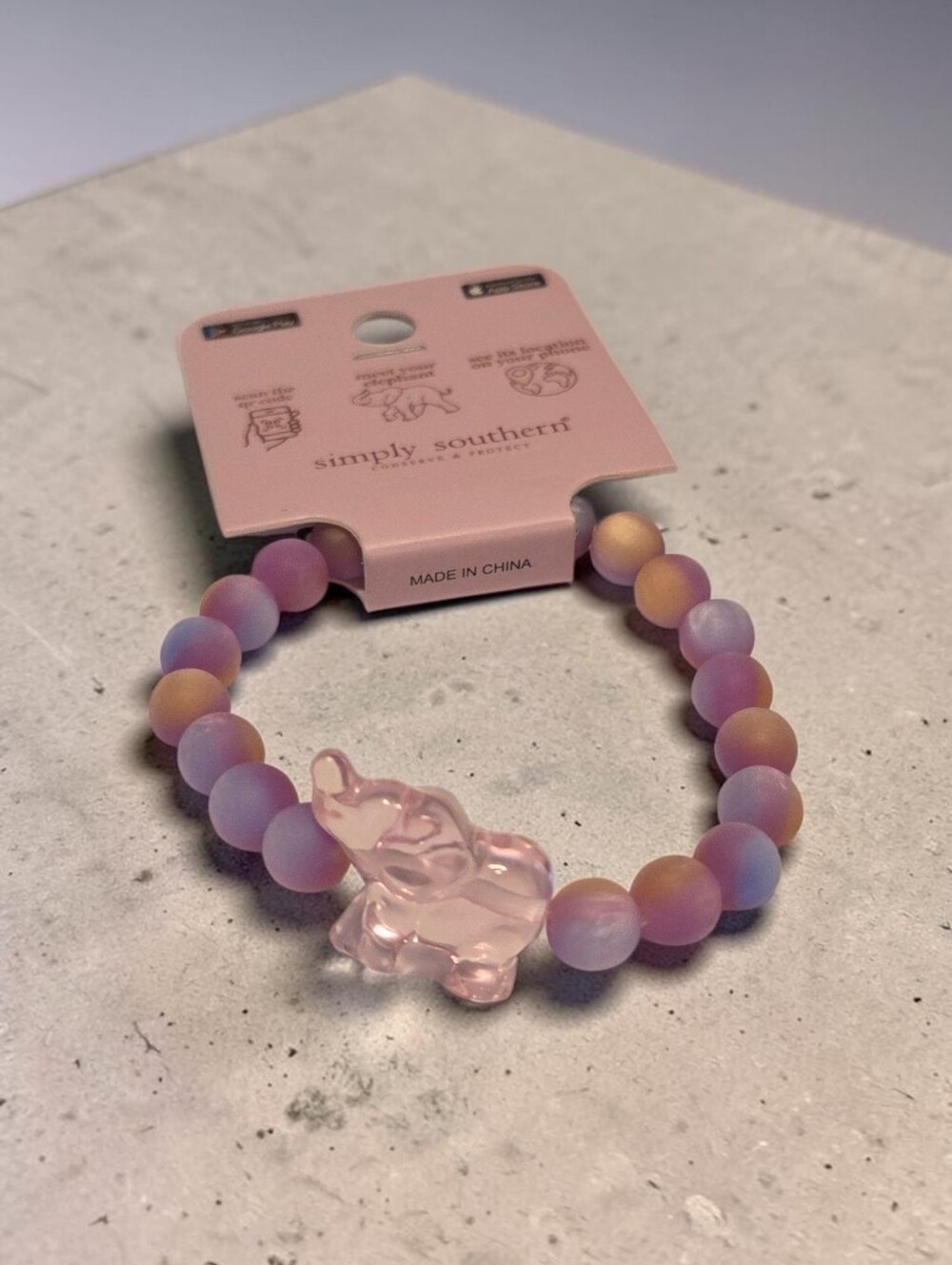 Simply Southern Light Purple Elephant Tracker Bracelet, w/Pink Elephant, NWT